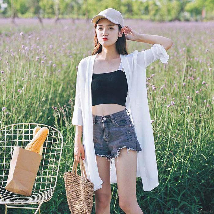 Cardigan Wanita Lengan Horn Panjang Bahan Sifon Tipis Warna Polos
