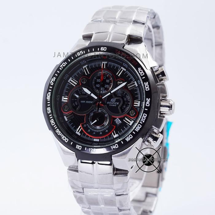 Jam Tangan Edifice EF-554D-1AV Silver Black Red EF554 EF-554 ORI BM