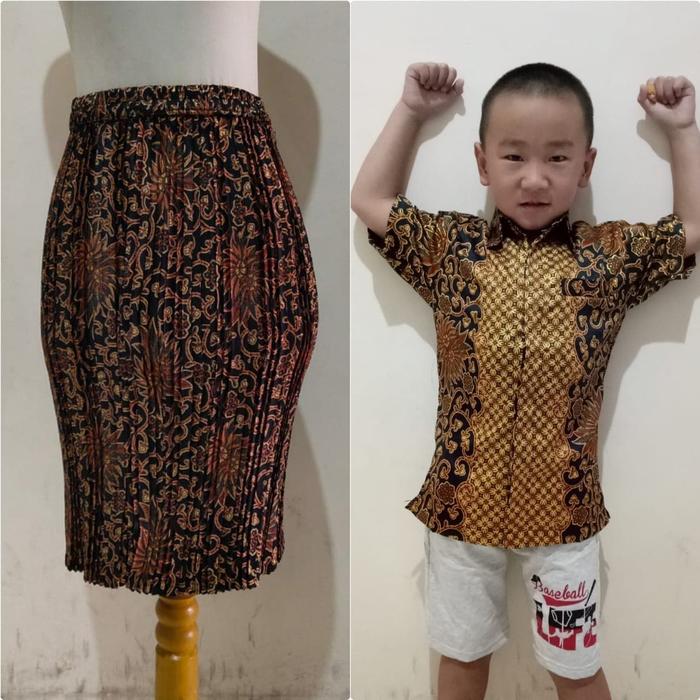Couple Rok Plisket Pendek Itana dan Kemeja Batik Anak
