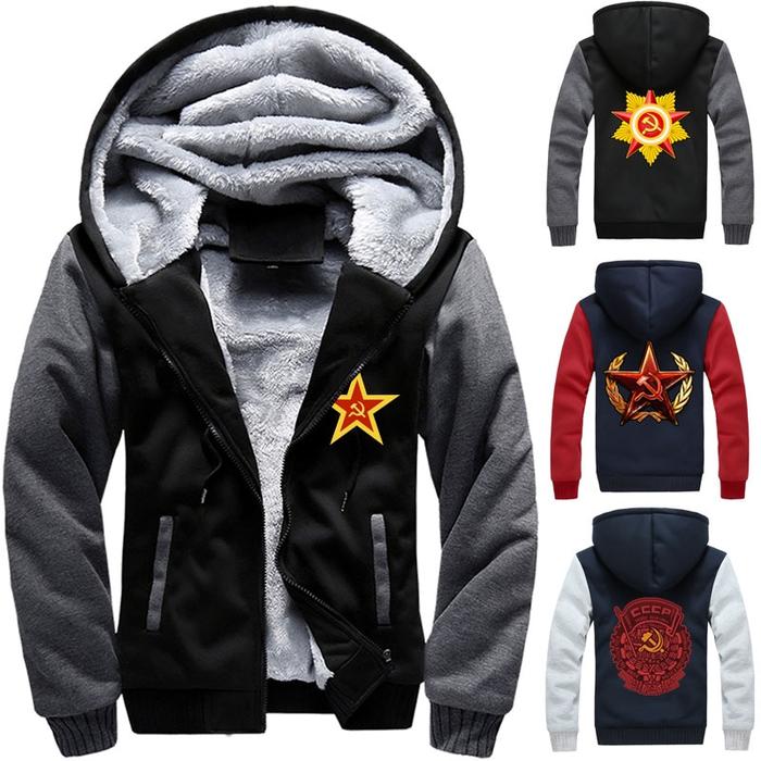 Soviet Union CCCP Zipper Hooded sweatshirt Men Trick Flannel Coats USS