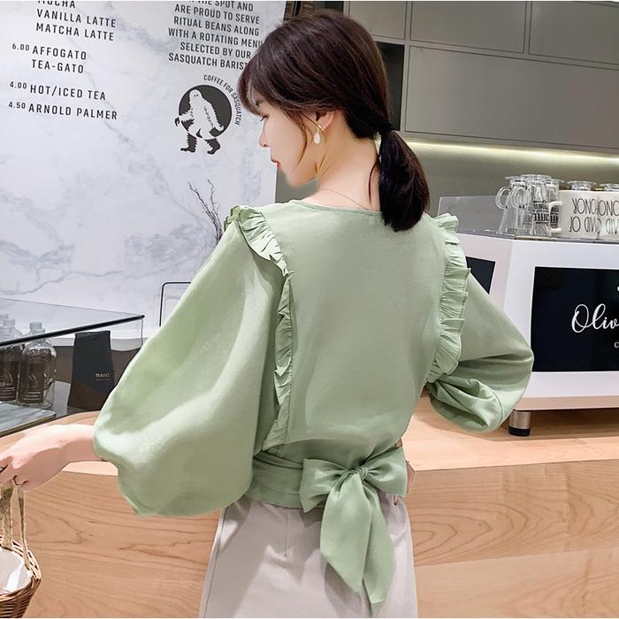 Wanita blouse vintage yang sifon korea kemeja sifon lengan kelelawar