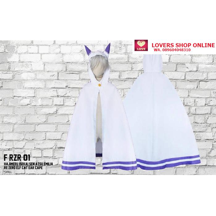 Jaket Jubah Hoodie Anime Re Zero Emilia Cape Putih Biru (F RZR 01)
