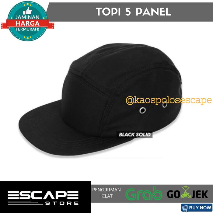 Topi 5 Panel Basic Polos Premium Distro Termurah - HITAM