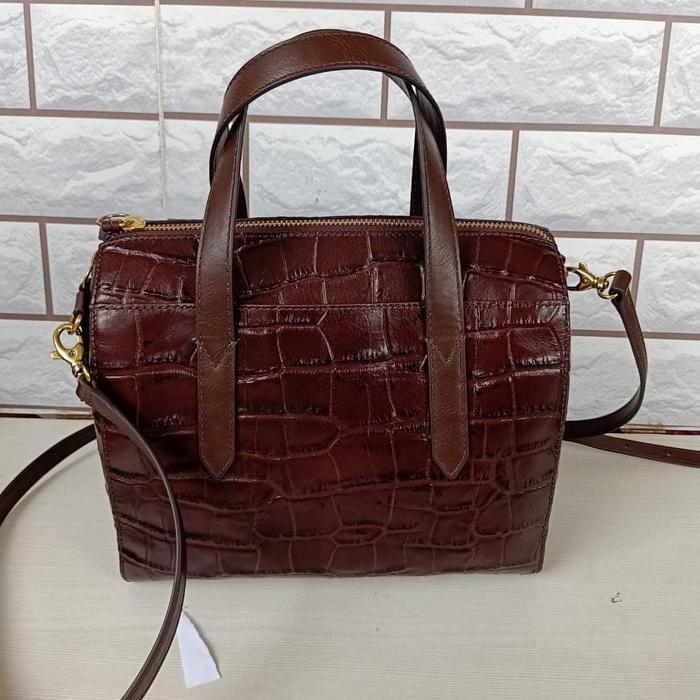 TAS FOSSIL ORIGINAL - FOSSIL SYDNEY SATCHEL CROCO BROWN