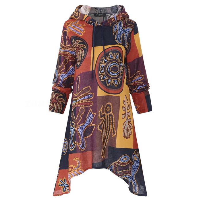 Jaket Hoodie Model Asimetris Motif Print Gaya Vintage