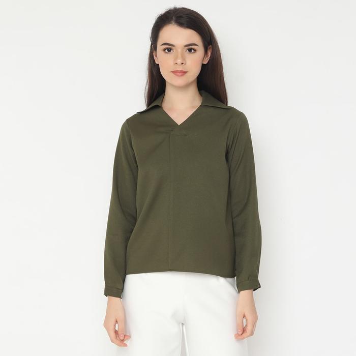 duapola Atasan Blus Vneck Blouse 8830 - Hijau Army