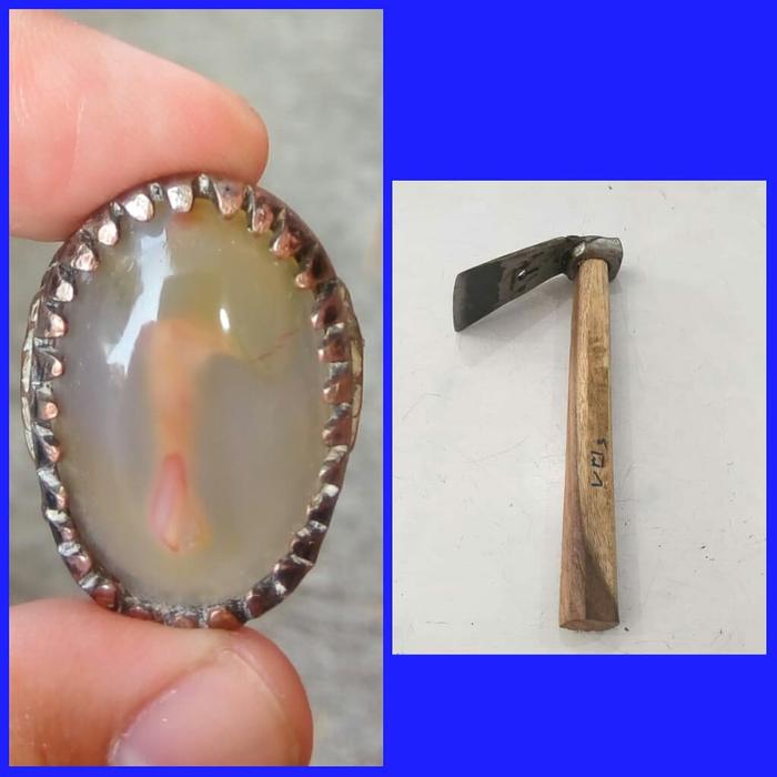 Cincin Batu Akik Motif Gambar Petel Pacul Banci Antik