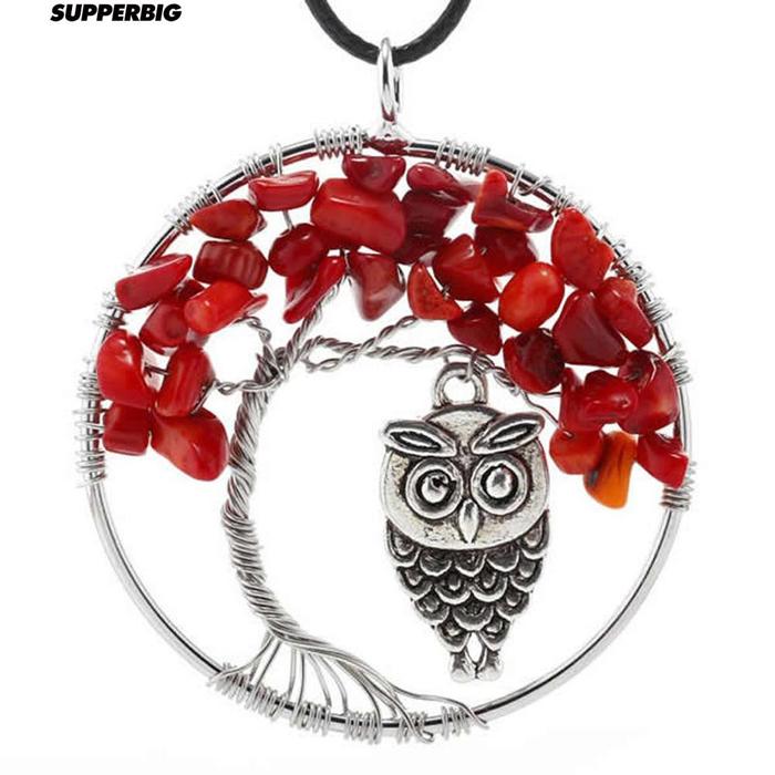 Kalung Kulit dengan Liontin Pohon Kehidupan / Burung