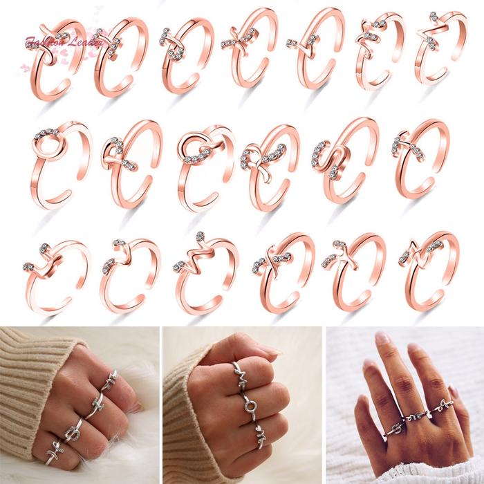 Cincin Wanita 26 Huruf Cincin Berlapis Emas Putih Aksesoris Fashion