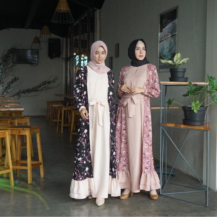 Gamis 2in1 Inner dan Outer Motif Bunga