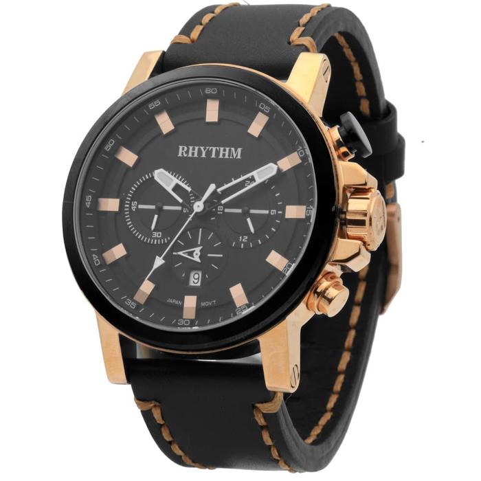 Jam Tangan Pria Chronograph Tali Kulit Hitam RHYTHM SI1604L06
