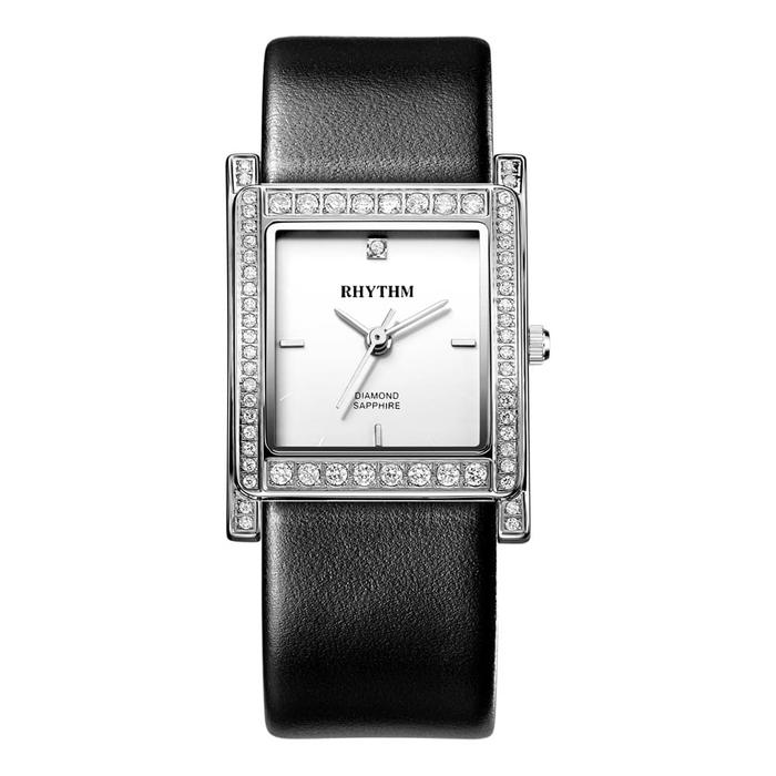 Jam Tangan Wanita Strap Kulit Hitam Dial Silver RHYTHM L1204L01
