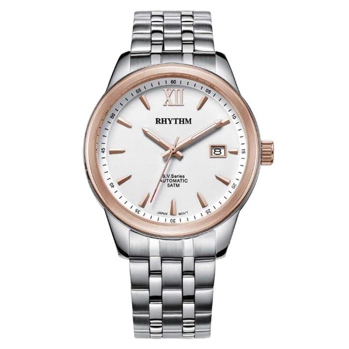 Jam Tangan Pria Rantai Silver Dial Putih RHYTHM AUTOMATIC AV1503S03