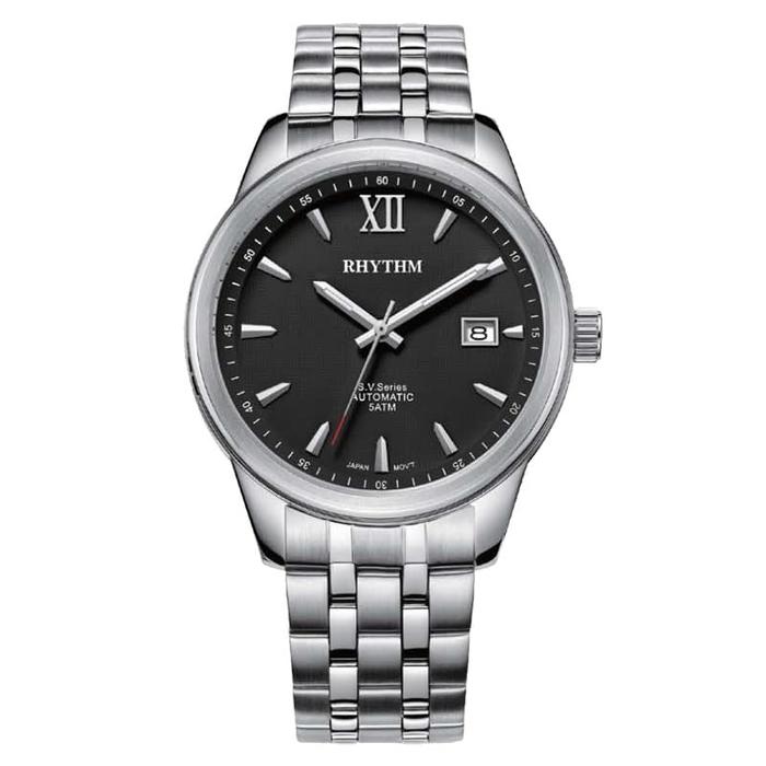 Jam Tangan Pria Rantai Silver Dial Hitam RHYTHM AUTOMATIC AV1503S02