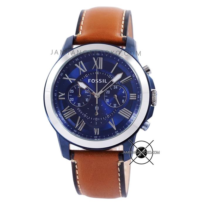 Jam Tangan Fossil Grant Chronograph FS5151 Brown Blue Chrome Original