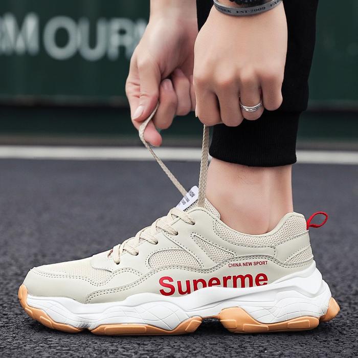 Sepatu Sneakers Bahan Kulit untuk Lari Sepatu Ins Hot Superme