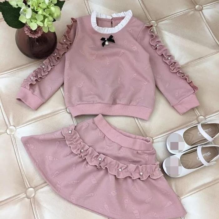 KING KID PREMIUM SET - baju setelan sweater + miniskirt anak import