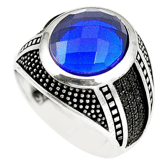 CINCIN TURKEY 6.92cts blue sapphire quartz REAL 925 silver size 8