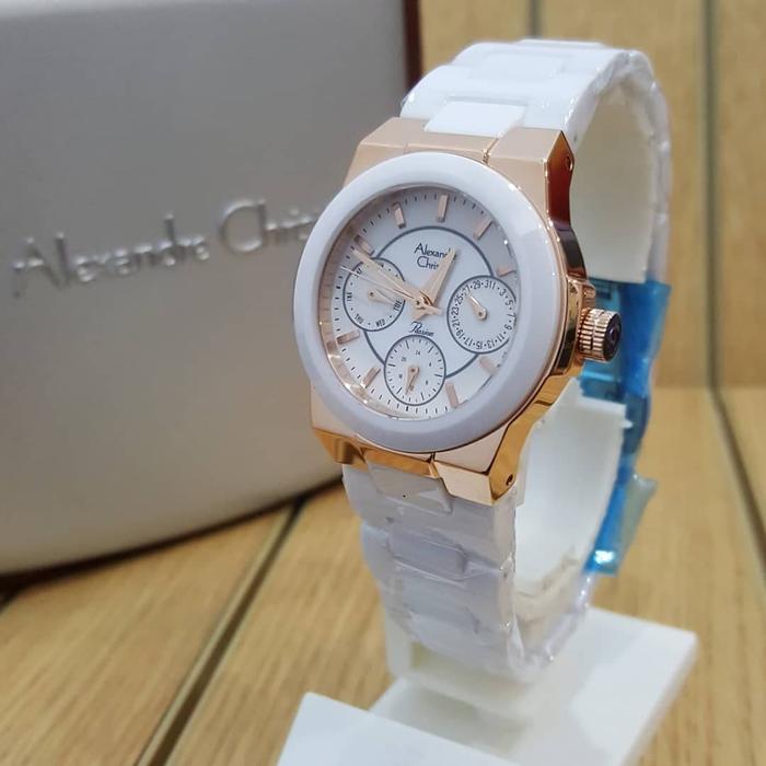 Jam Tangan Wanita Alexandre Christie AC2224 keramik white original