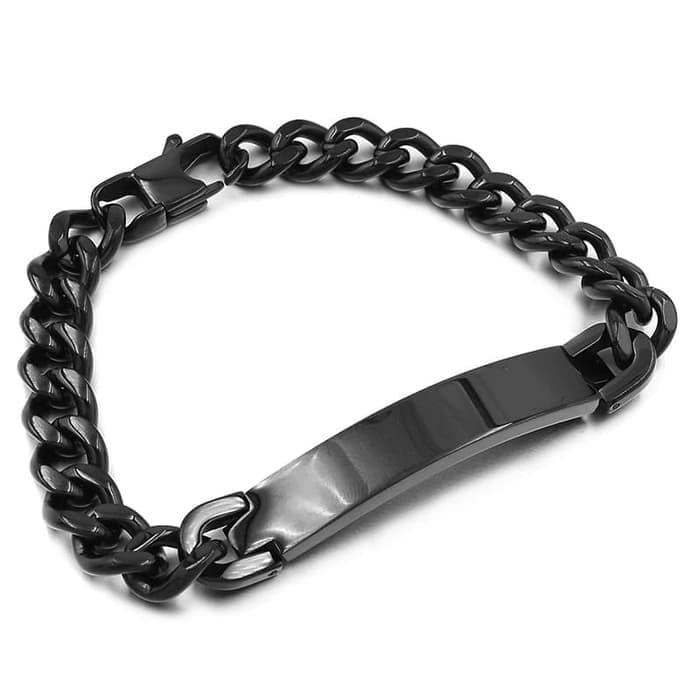 gelang rantai titanium plat - gelang titanium pria wanita hitam