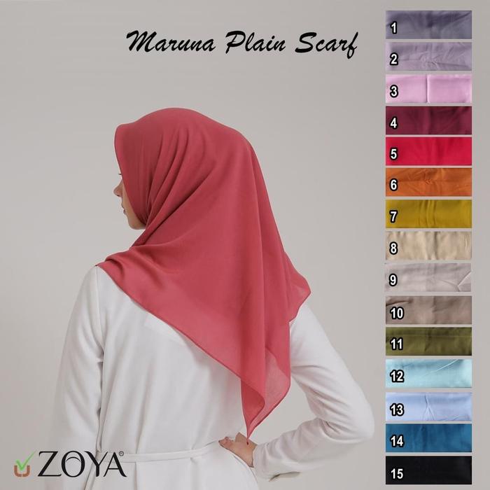 MARUNA PLAIN Scarf By Zoya Hijab Jilbab Kerudung Segiempat Polos Bahan Polyspun Premium 110 x 110 Cm