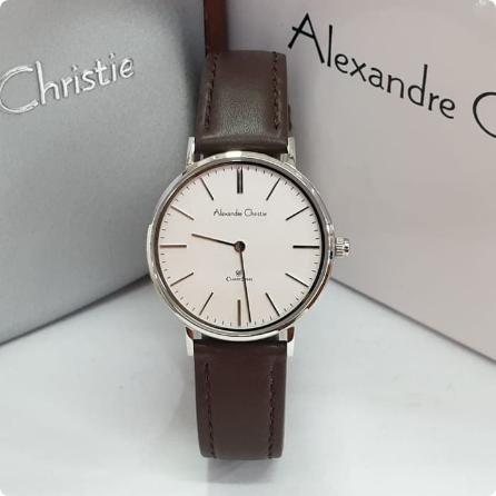 Jam Tangan Wanita Alexandre Christie AC 8625 Original - Silver Brown Quartz Stainless Watch Watches