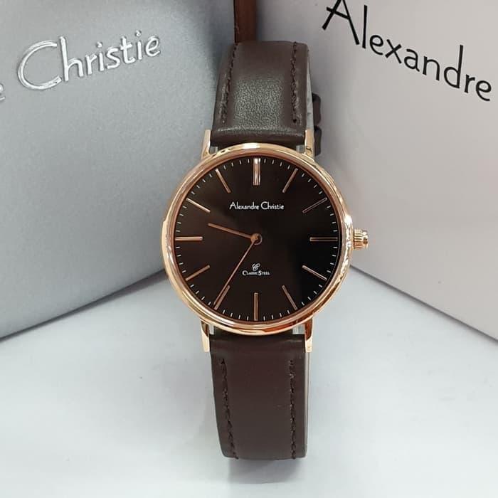 Jam Tangan Wanita Alexandre Christie Original AC8625 Brown Rosegold