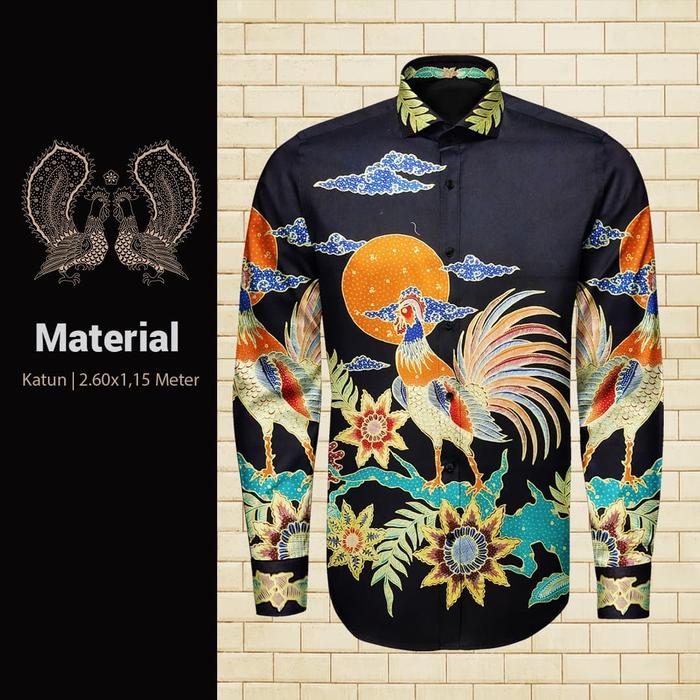 Kain Batik Tulis Pola Kemeja Katun Primis Motif Ayam Prada Emas SAP01