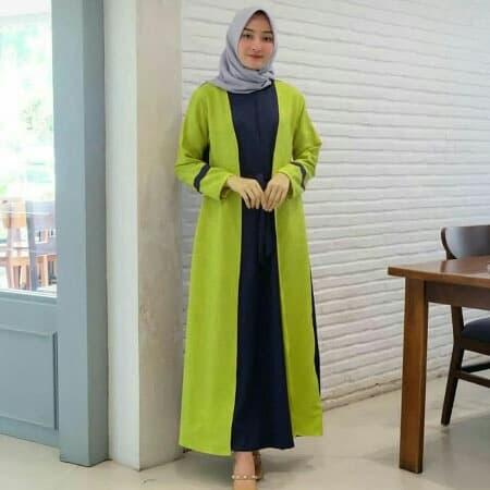 combine maxi hijau lime gamis dres baju muslim gamis murah