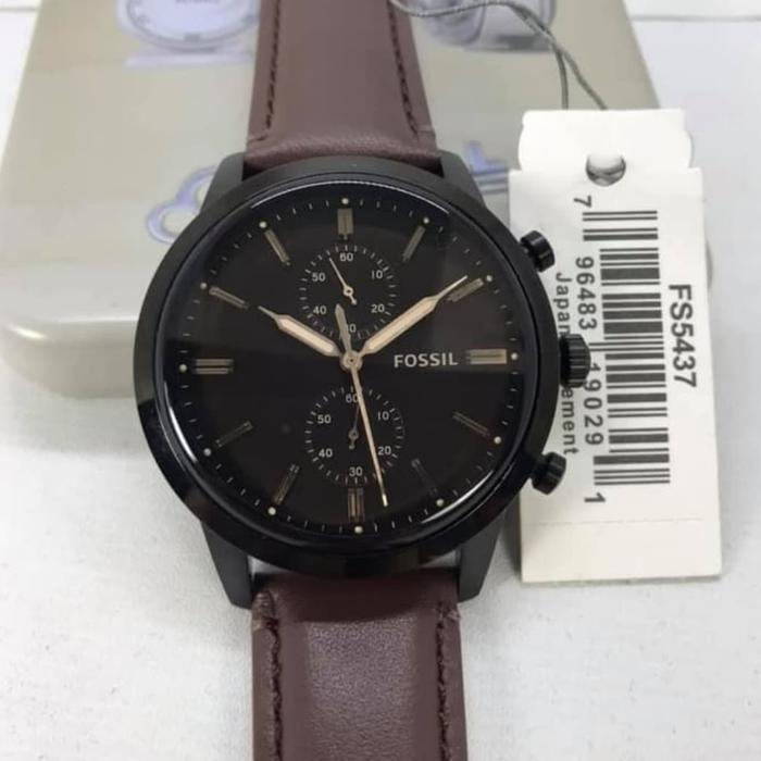 Jam Tangan Merek Fossil FS 5437 & FS5437 Leather Brown 44mm Original