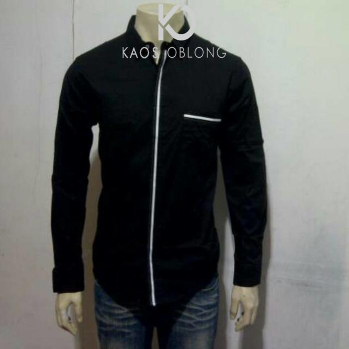 Kemeja Pria SYL 07318 hitam slimsize M L XL zucchini kasual COD