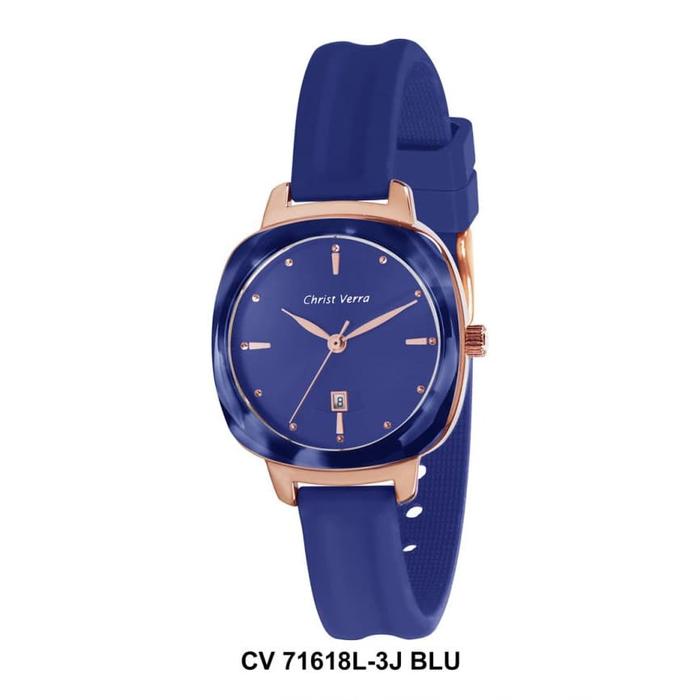 JAM TANGAN CHRIST VERRA CV 71618L-3J WANITA ROSEGOLD BLUE RUBBER ORI