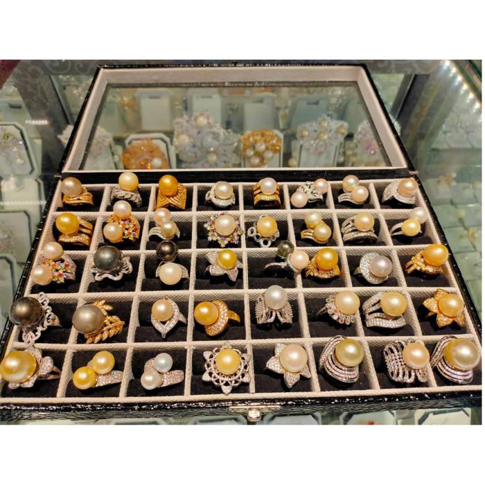 Cincin Rhodium Mutiara Air Laut Asli / Mutiara Air Laut / Cincin Mutiara