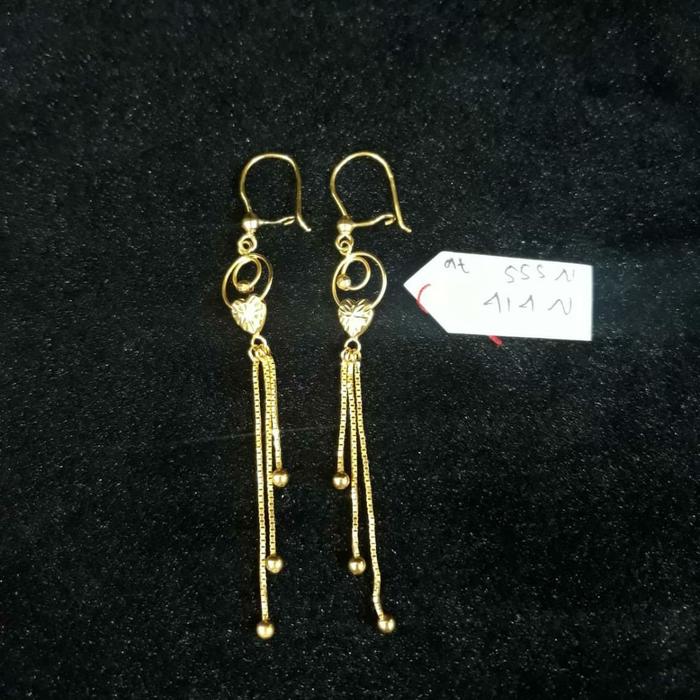At555N414N anting emas kuning model kuncir panjang love variasi bola