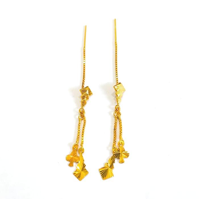 Grosir Anting Jarum Wanita Model Etnic Panjang Elegant Emas Asli