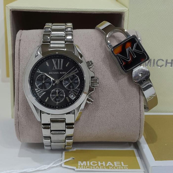 Jam Wanita Mic Haell Kors MK Silver Free Gelang Fullset Original 35mm