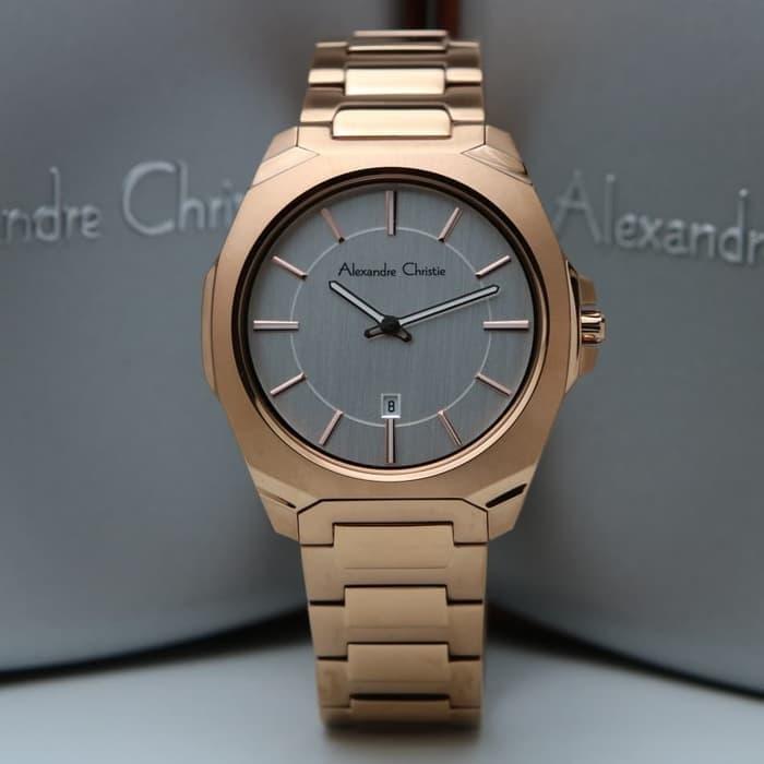 Jam Tangan Pria Alexandre Christie Original AC 8611 MD FULL ROSEGOLD Quartz Stainless