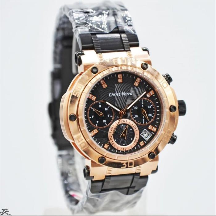 Christ Verra CV 52283L Black Rosegold Jam Tangan Wanita Original