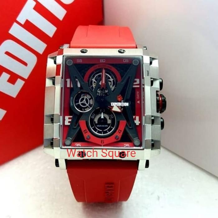 Jam Tangan Expedition Pria Original E6757 Rubber Red Silver