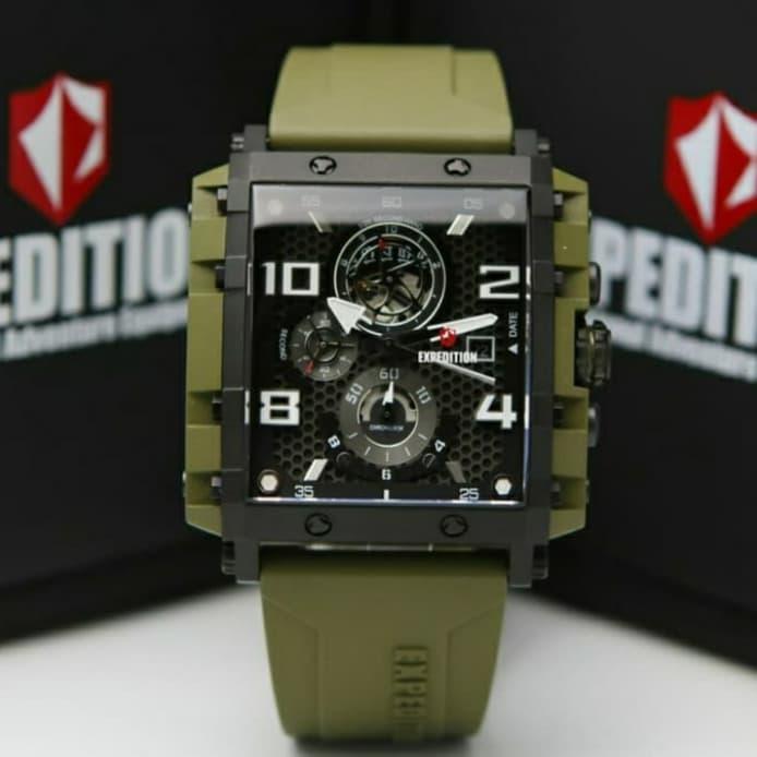 Jam Tangan Pria Original Expedition E 6757 Black Green Original