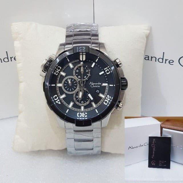 ALEXANDRE CHRISTIE PRIA AC 6554 SILVER BLACK JAM TANGAN ALEXANDRE