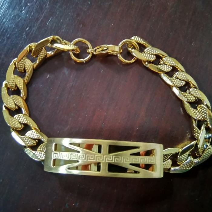 Gelang Rantai Plat Simpel Mewah Titanium Gold Emas Pria Wanita