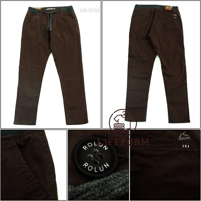 Celana Panjang Cowok Rib Kolor Hijau Tua Rolun 33-38[UA3103]