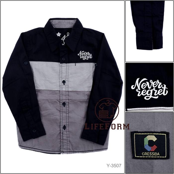 Kemeja Anak Cowok Lengan Panjang Biru Tua Cressida 4-6[Y3507]