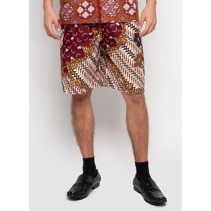 NEW Arjuna Weda Celana Pendek Batik Motif Pagelaran - Merah