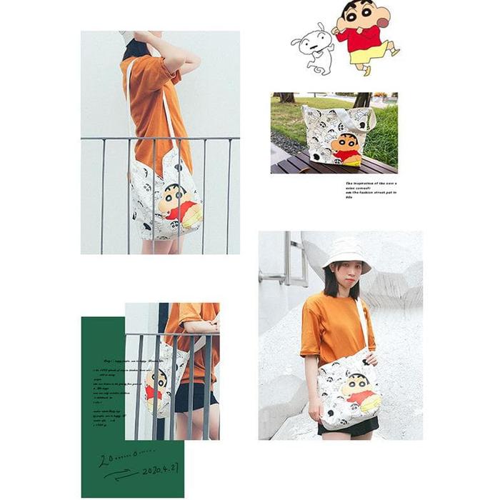 Shinchan Sling Bag Warna Putih Bahan Canvas Original
