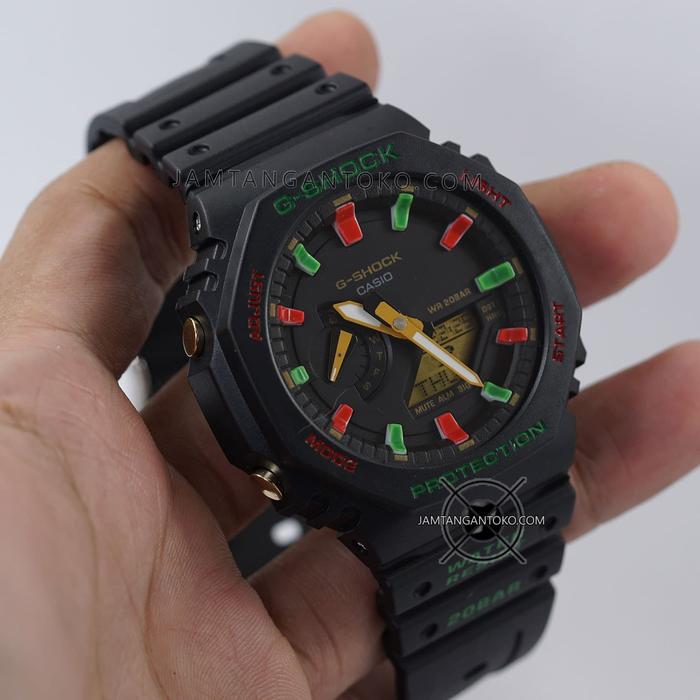 G Shock GA-2100TH-1A Black Red Green Classic GShock GA2100 Original BM