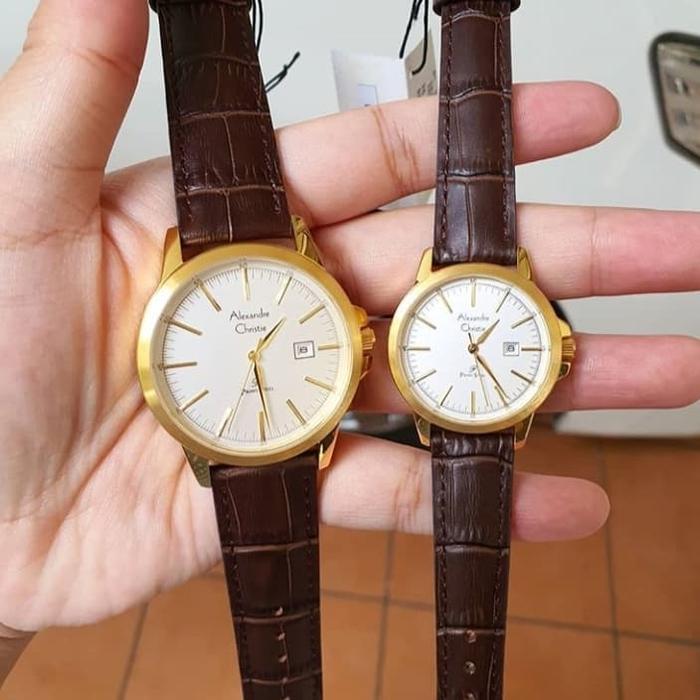Jam Tangan Couple Alexandre Christie AC 1008 Original Coklat Gold