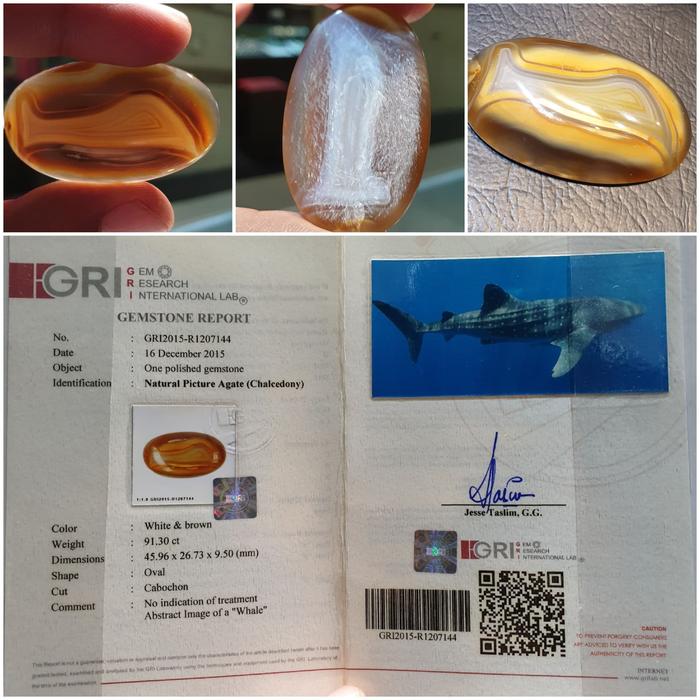 Batu Picture Agate 2 Motif Paus dan Keris Sertifikat 91.30 crt