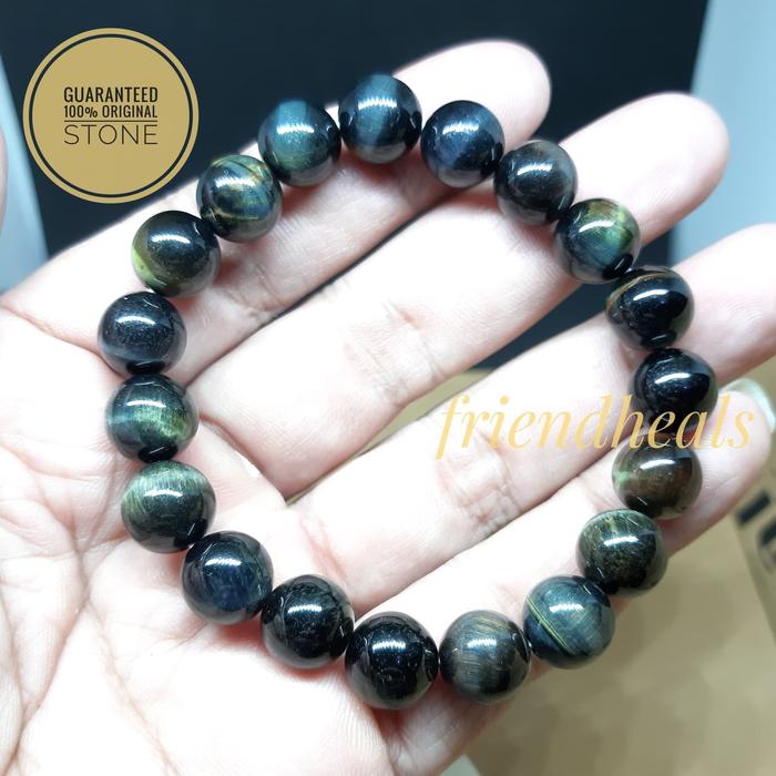 Gelang Batu Alam Natural Blue Tiger Eye/Hawk Eye 10mm
